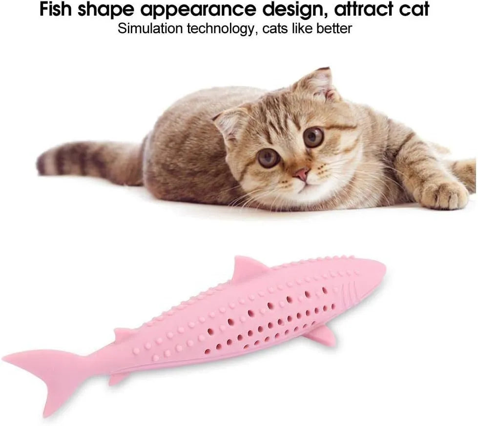 Fish shaped silicone cat chew toy with breathable side holes for catnip scent diffusion
