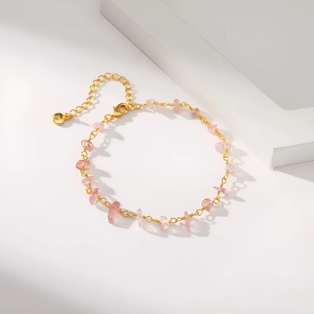 Women's turquoise gravel bracelet with irregular beads, 18K copper, and crystal accents