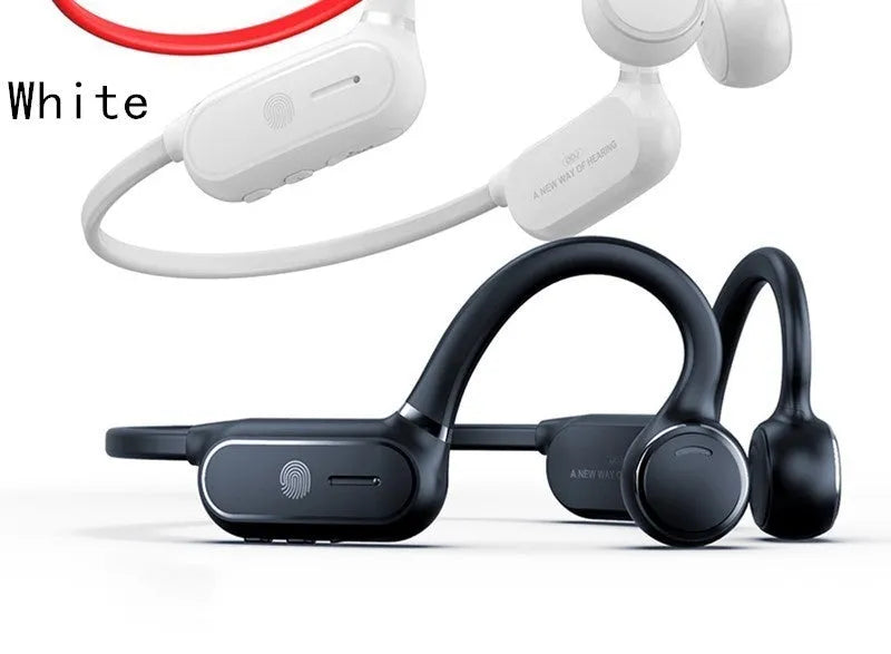 Black air conduction Bluetooth earphone with titanium alloy wire frame and ergonomic ear-hanging design