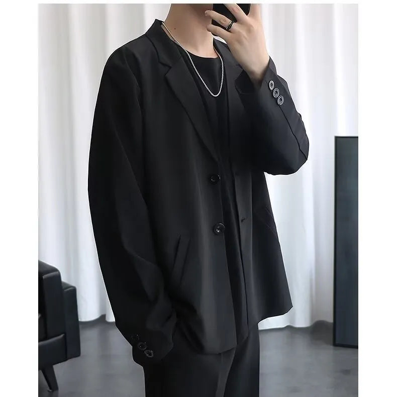 Men's loose-fit corduroy jacket in black, khaki or grey, polyester with semi-hemp lining, sizes S to 5XL.