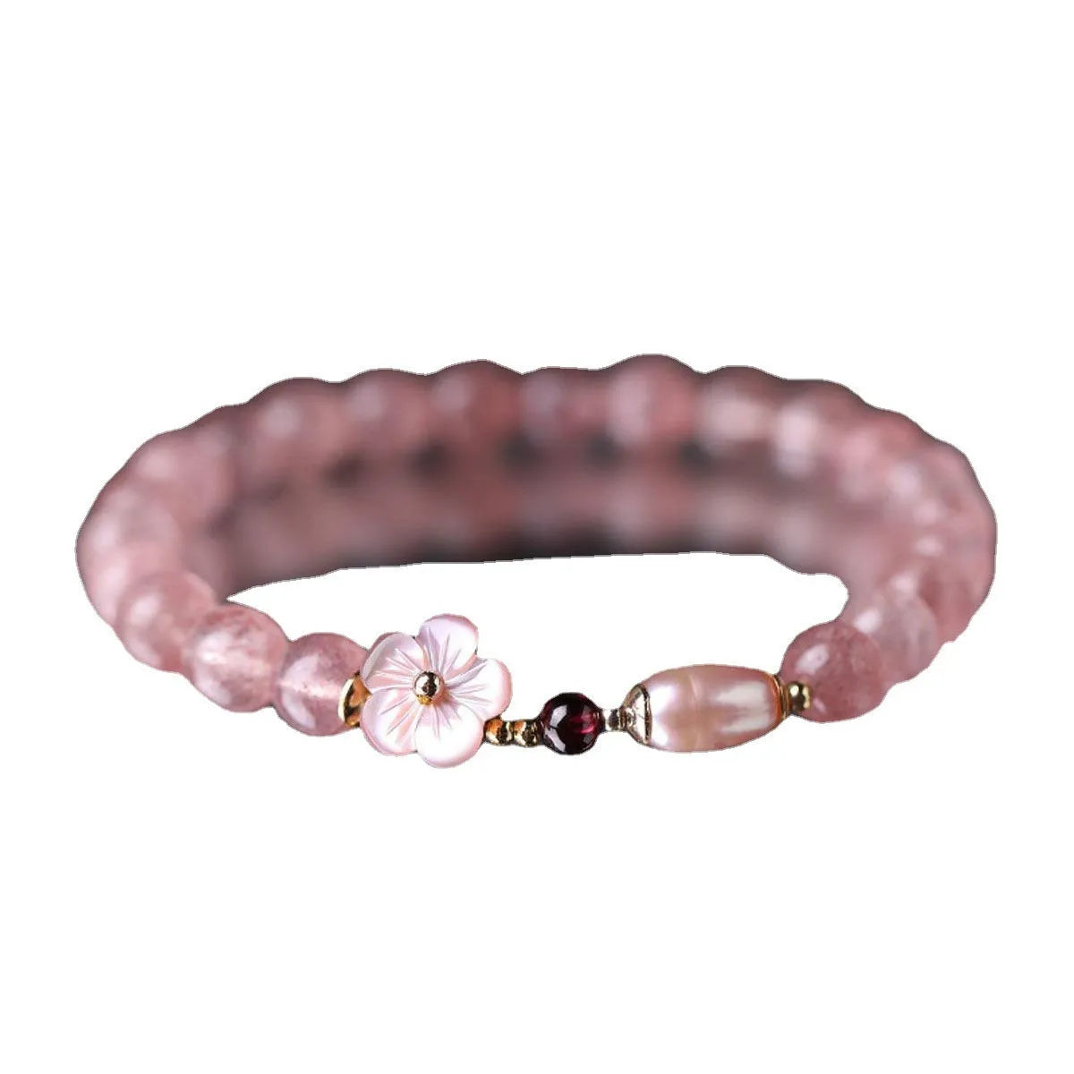 Strawberry quartz peach blossom crystal bracelet with flower-shaped beads