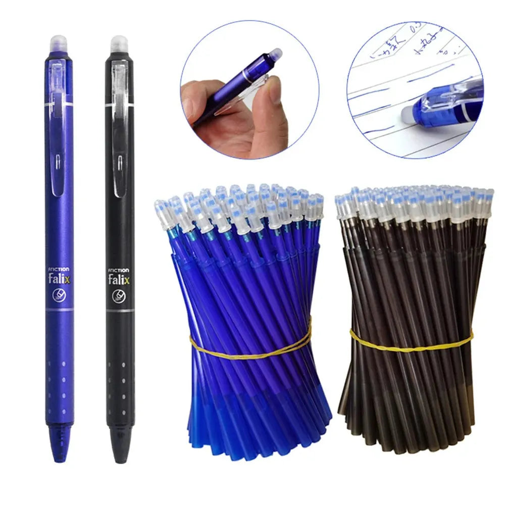 Blue and black Hot erasable 0.5mm push gel pen with plastic body and stainless steel nib