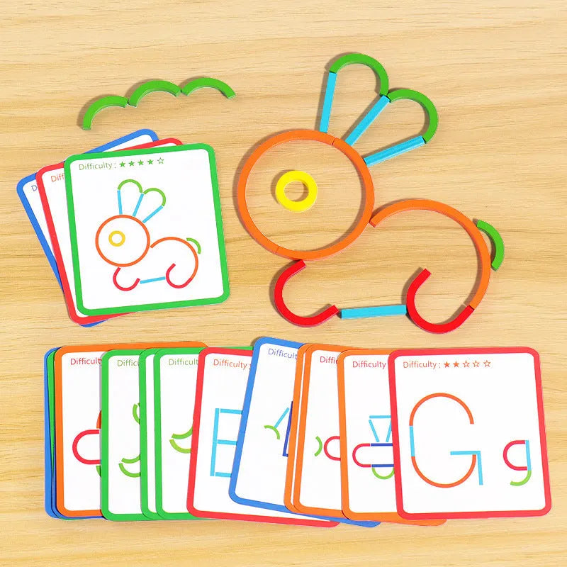 Wooden children's thinking training puzzle, creative stick and ring colour, 23 x 16.8 x 3.5cm early education board