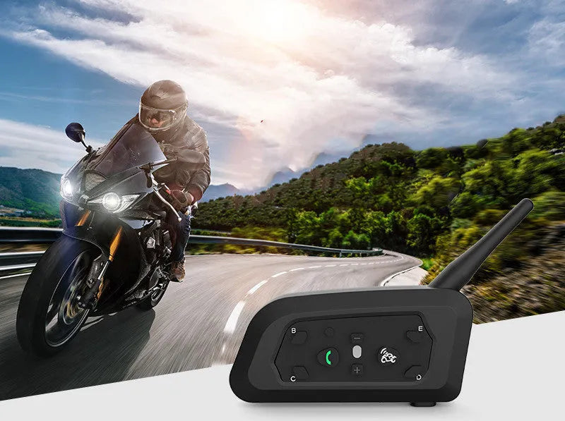 V6 Pro motorcycle helmet Bluetooth intercom unit with mounting clip and charging cable