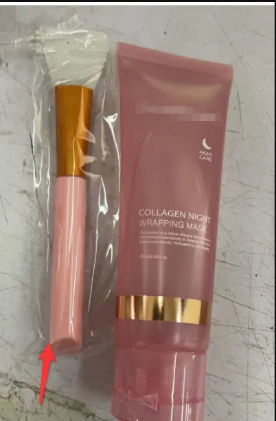 Collagen night mask bottle with application brush for even coverage on skin