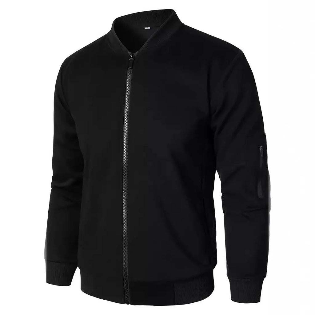 Men's loose fit cotton knitted jacket in grey, shown with a business casual outfit.