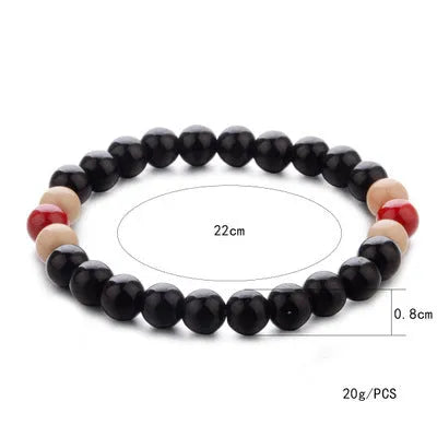 Ethnic style natural lava stone beaded bracelet for men and women, 18cm length.