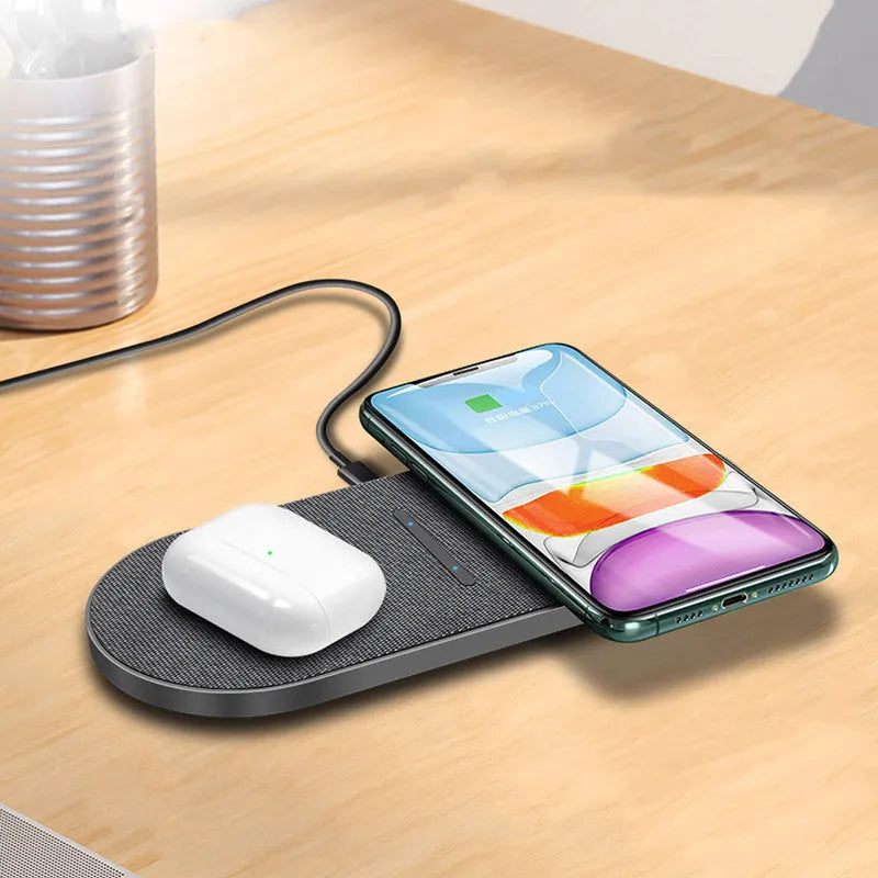 Black wireless charger pair with two 10W charging pads and dual Type-C/USB interfaces