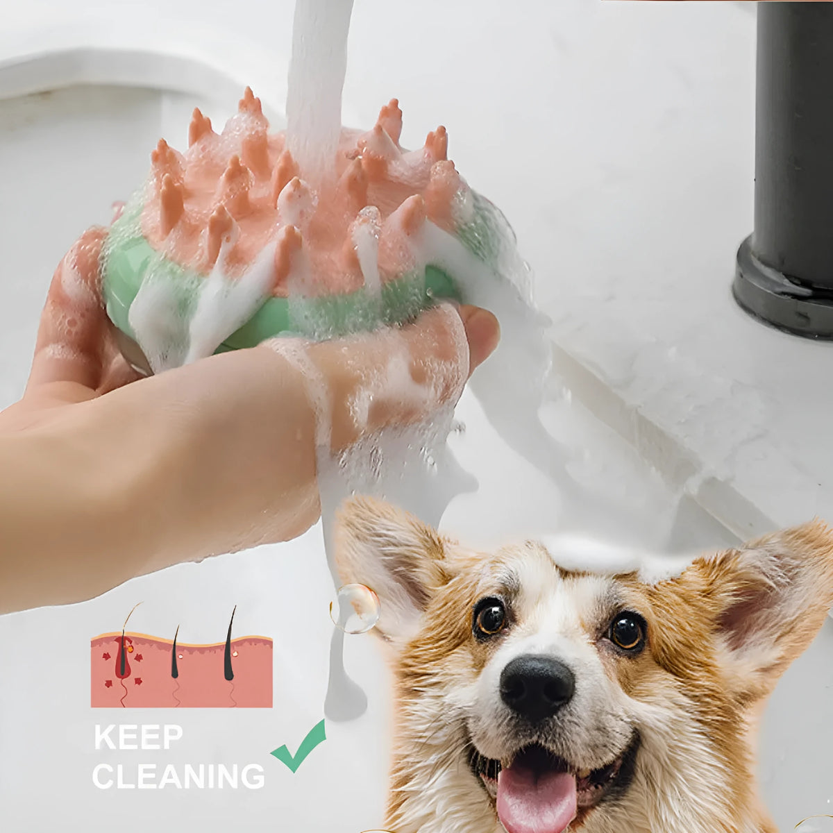 2 in 1 pet bathing brush with shampoo dispenser, food-grade silicone head, blue or green, 85g