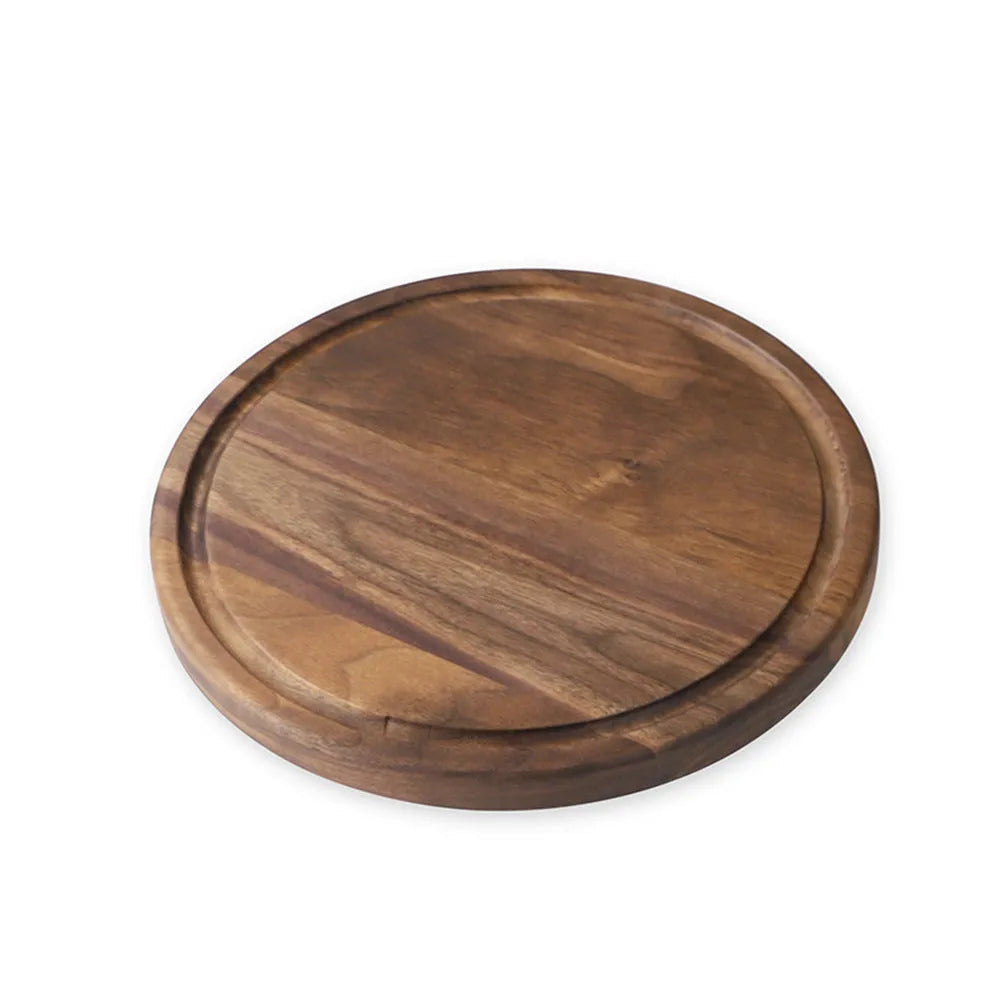 Black walnut wood cutting board with juice groove and engraved handle in three size options