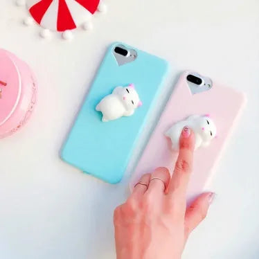 Soft silicone cartoon cat phone case with 3D design for iPhone models in multiple colours
