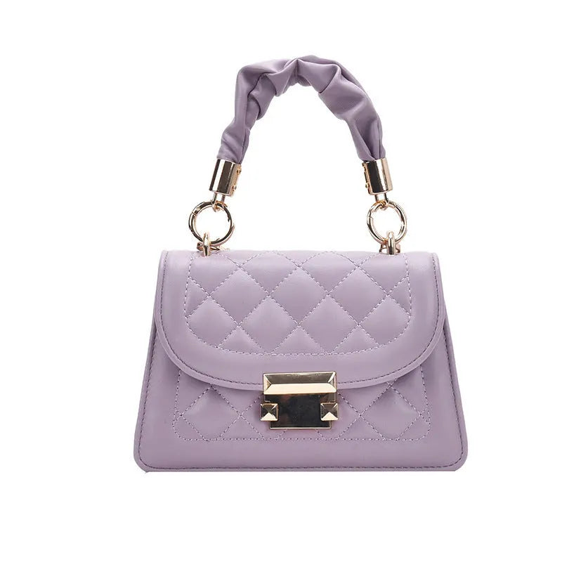 Korean version women's small square shoulder bag in purple with 112cm crossbody strap