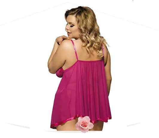 Women's purple lace and mesh lingerie sleepdress on a hanger