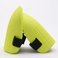 A pair of solid EVA foam knee pads in army green colour, shown with dimensions 19 cm by 15 cm.