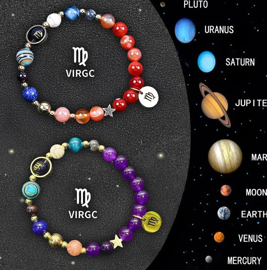 Natural stone beaded bracelet set for zodiac signs with twelve style options, showing two bracelets.
