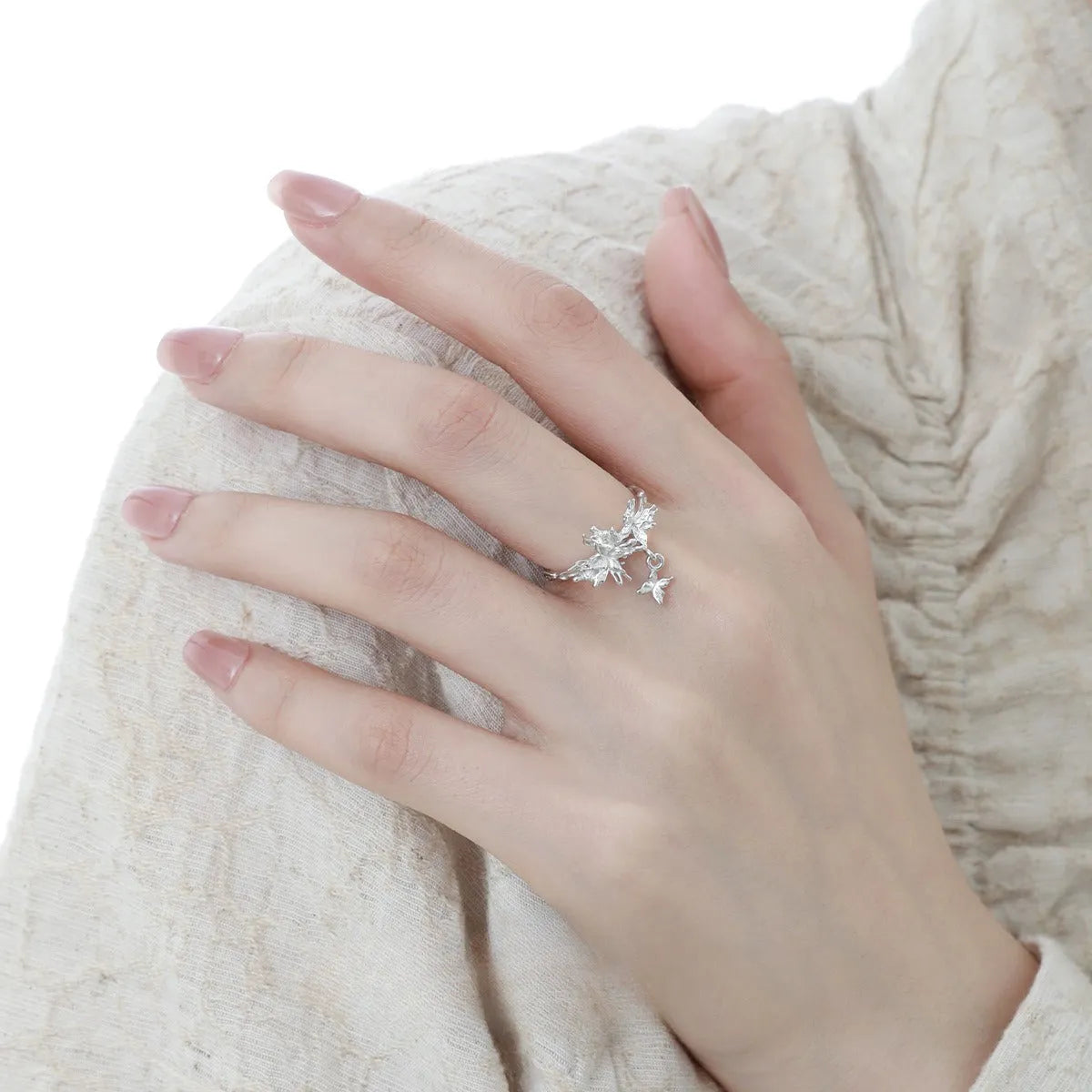 Adjustable opening silver butterfly ring with electroplated gold colour finish