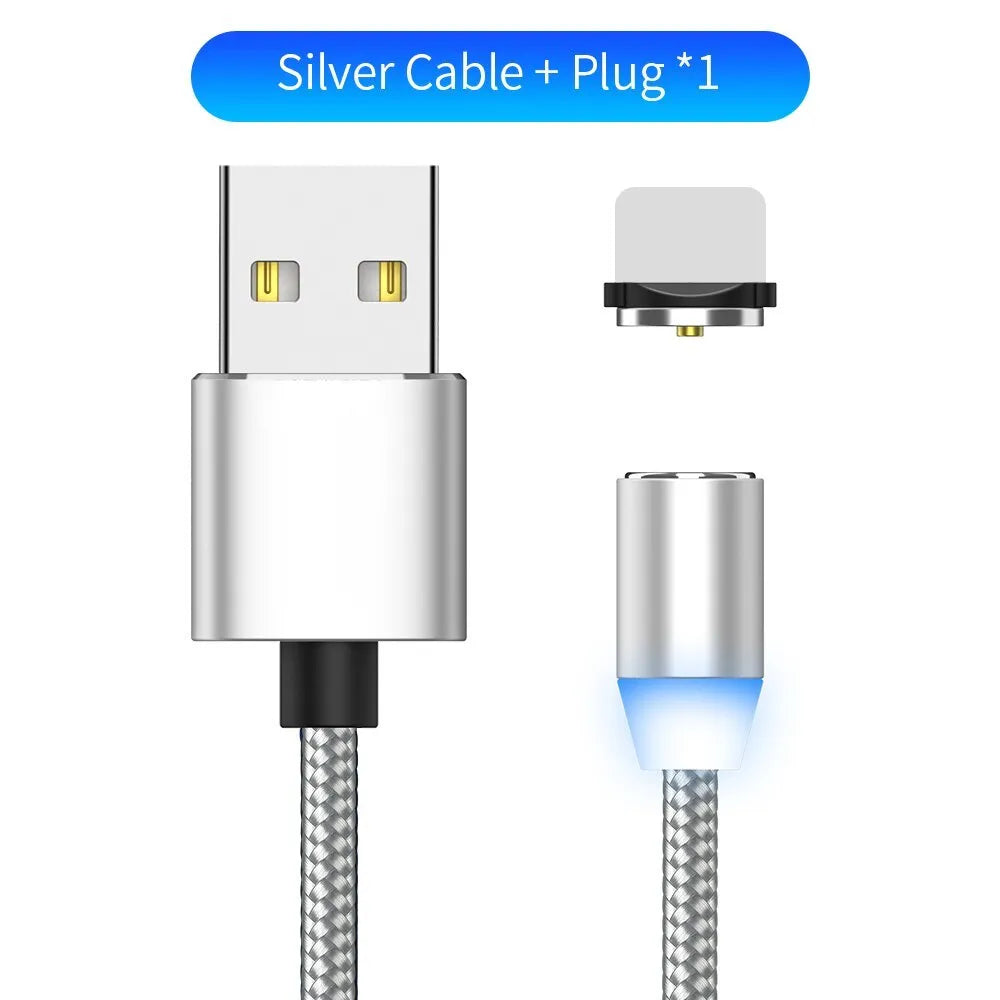 1 metre magnetic LED charging cable with cotton yarn weaving and aluminium shell for Apple iPhone compatibility