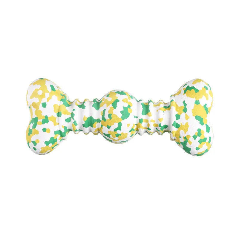 Natural rubber dog chew toy with camouflage pattern for medium to large breed aggressive chewers