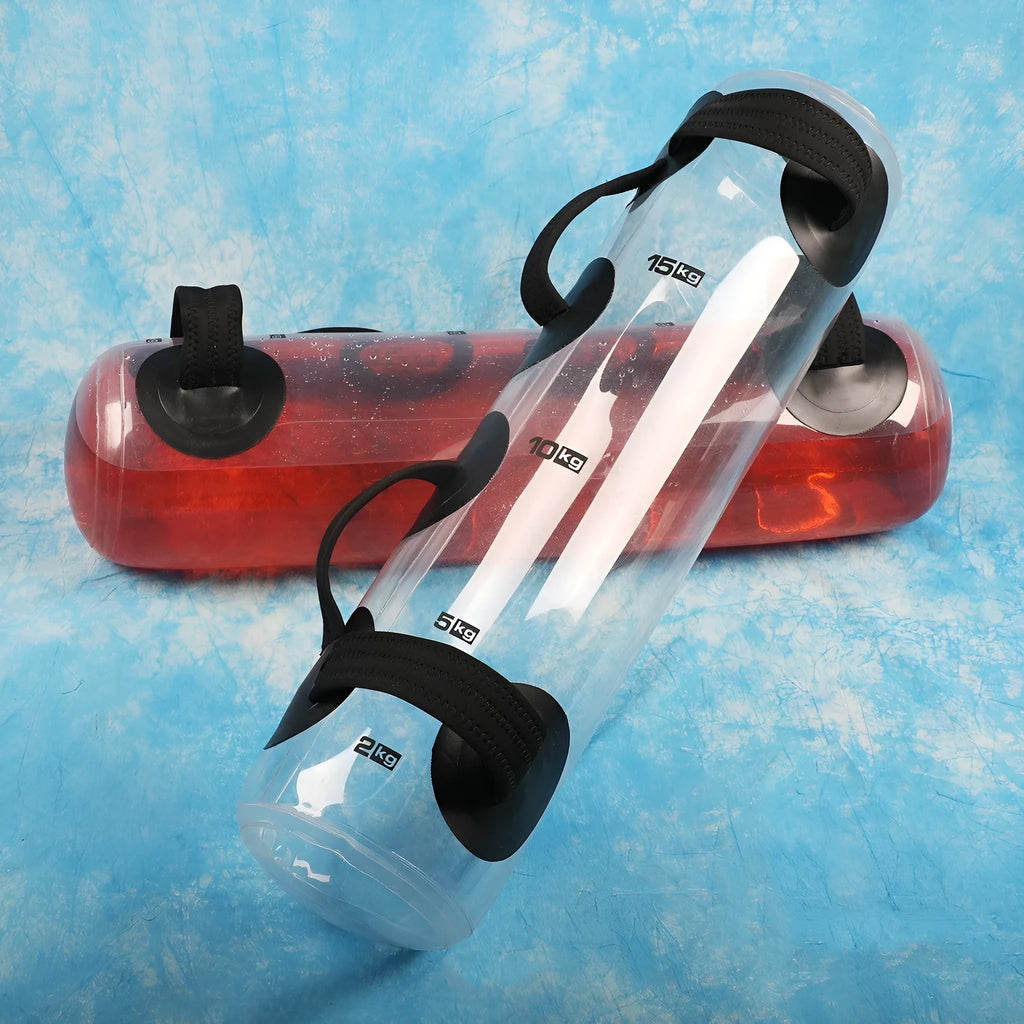 Transparent PVC water-filled training bag with inflator valve for adjustable weight resistance
