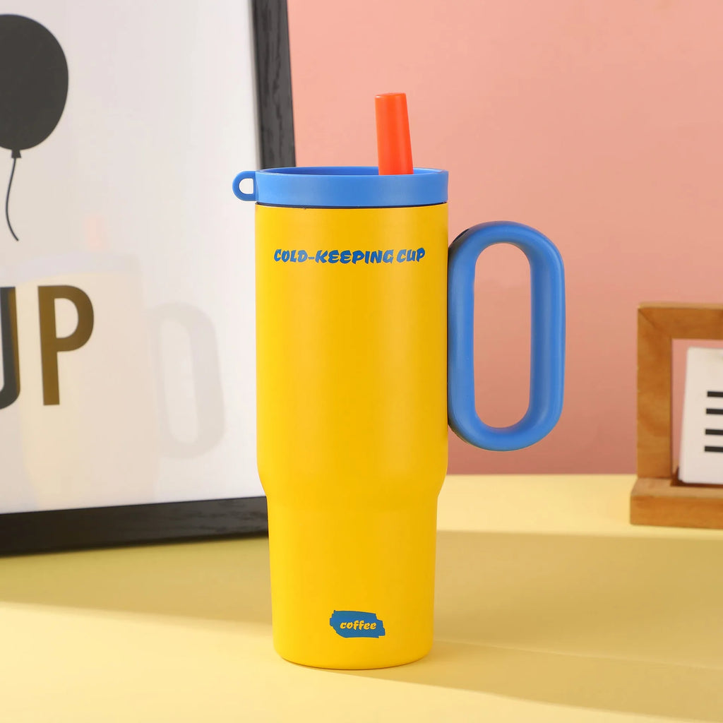 Insulated straw cup with handle in assorted colours for DIY bubble tea and cold drinks