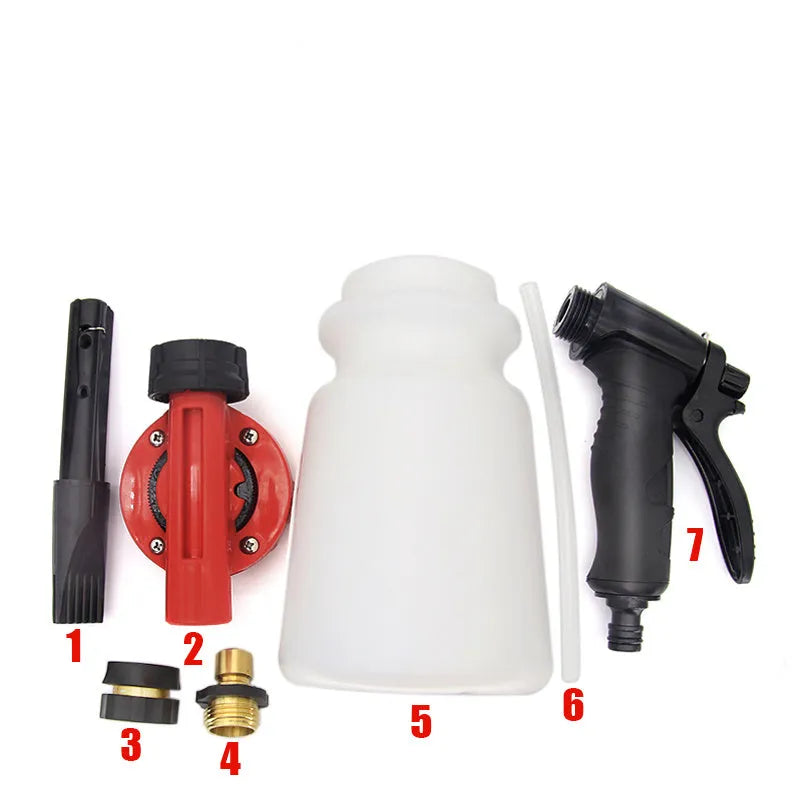 Foam pot high pressure water gun for garden use, showing handheld sprayer design.