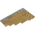 50-piece titanium-coated HSS steel drill bit set with storage case for metal, wood and plastic drilling