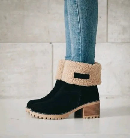 Women's suede mid-tube snow boots with beef tendon sole and waterproof platform in multiple colours