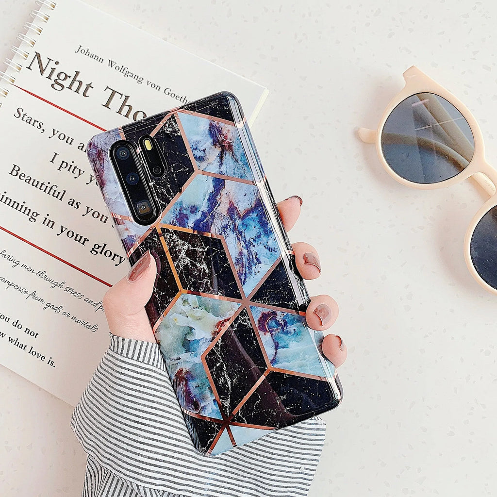 Electroplated marble pattern TPU back cover case for Huawei smartphones in various colours