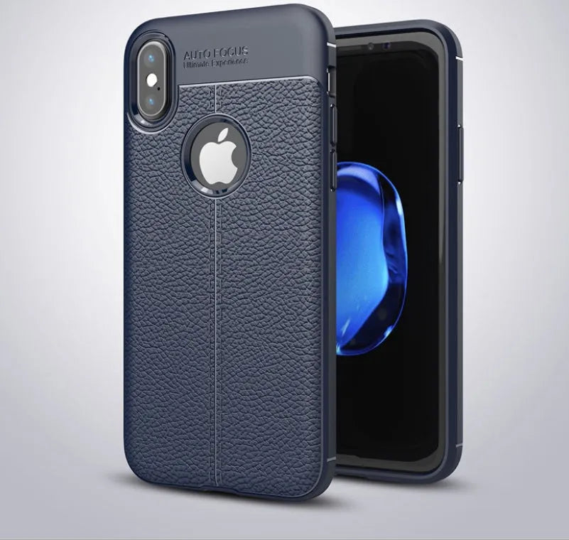 WeFor black PU leather and silicone phone case for OnePlus 6 with screen protector film.