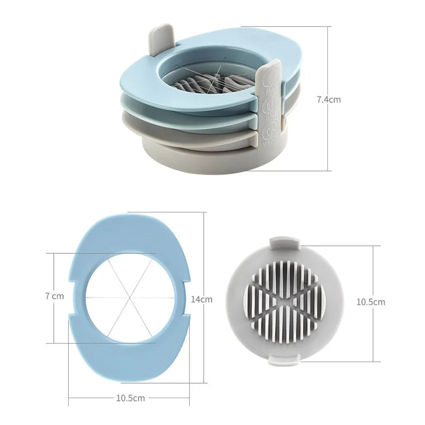 3-in-1 manual egg slicer and cutter, 14 x 10.5 x 7.4 cm, in blue, orange or red with stackable design