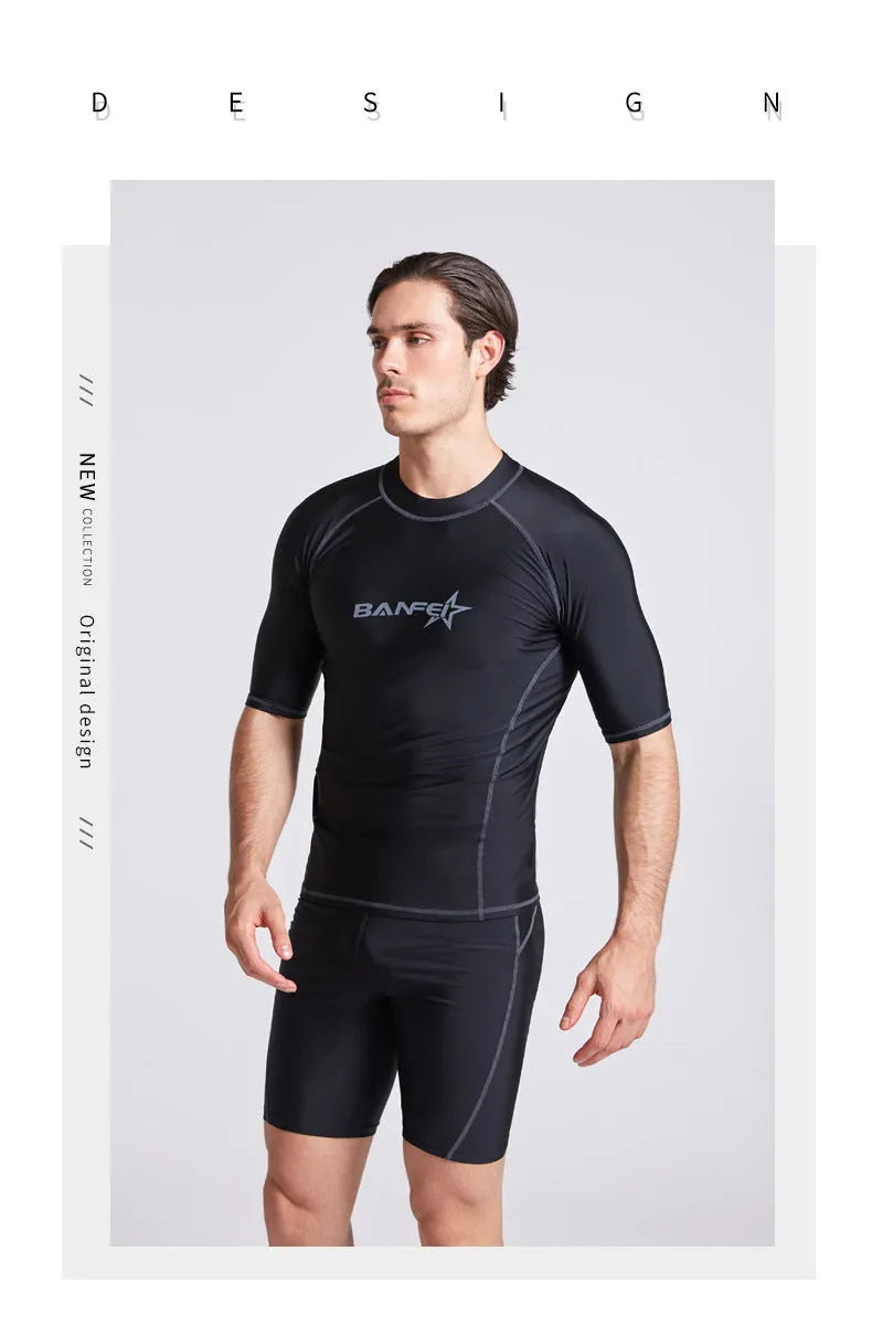 Men's quick-drying half sleeve swimsuit set in nylon for snorkeling and surfing