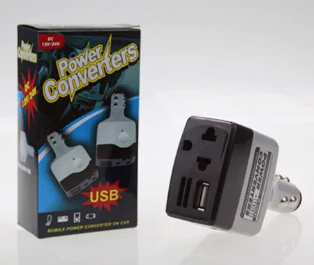 Car cigarette lighter power supply transformer with USB port for mobile phone charging
