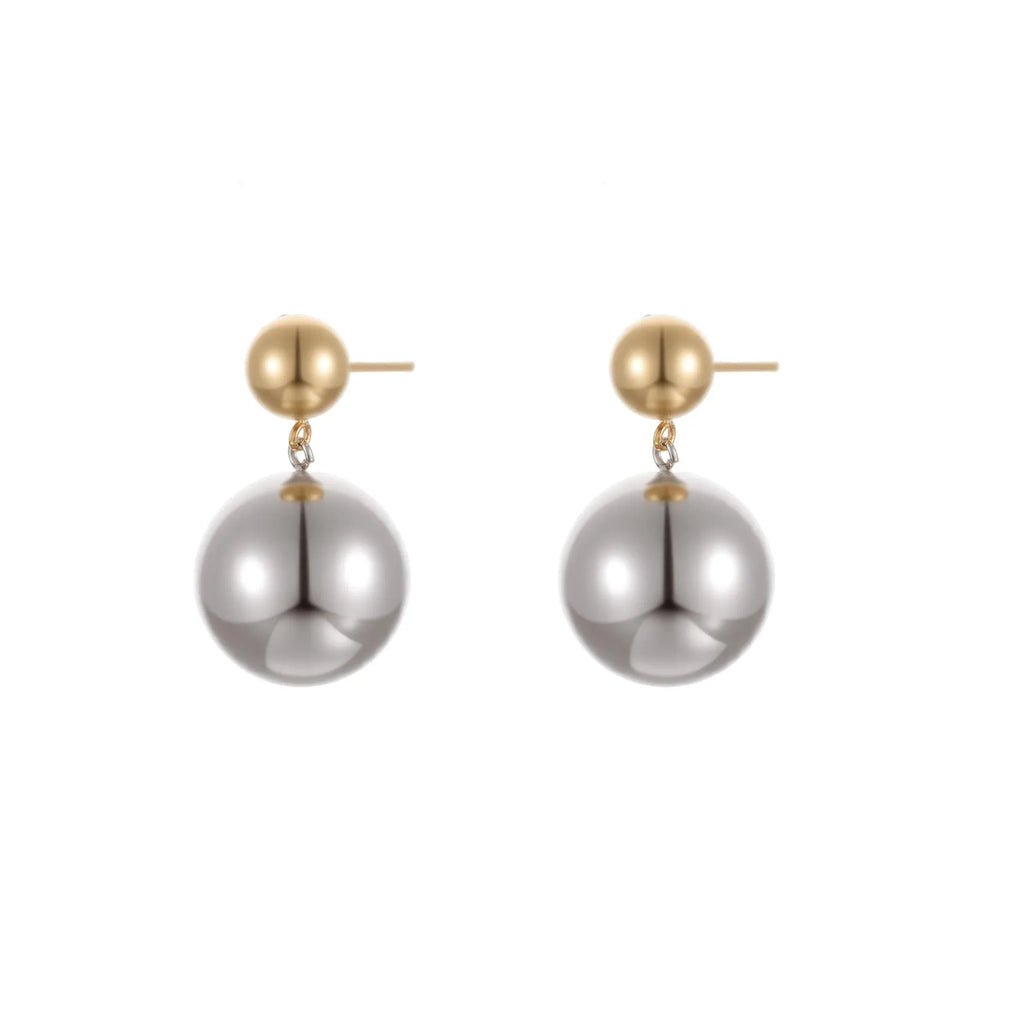 Geometric round bead ear studs with colour-block design on stainless steel with 18K electroplated finish