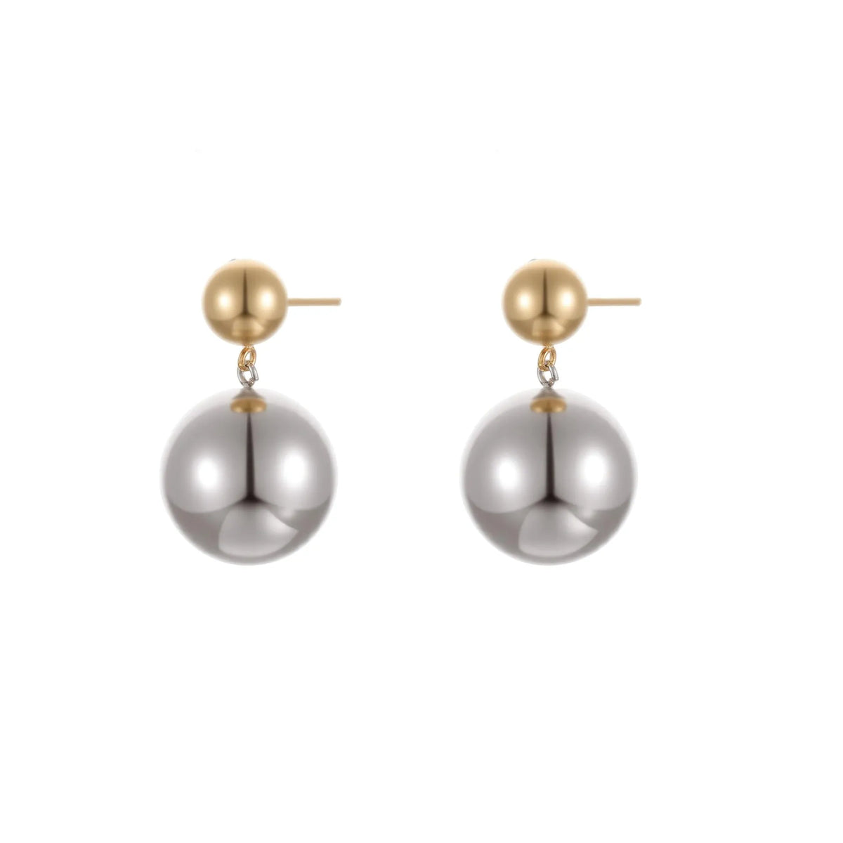 Geometric round bead ear studs with colour-block design on stainless steel with 18K electroplated finish