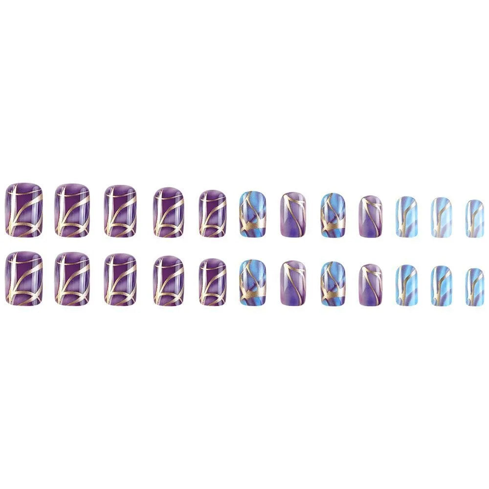 Purple striped nail stickers with mid-length European and American styling, jelly glue adhesive