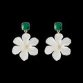 Dark green needle flowers design sweet drop earrings with sterling silver plating