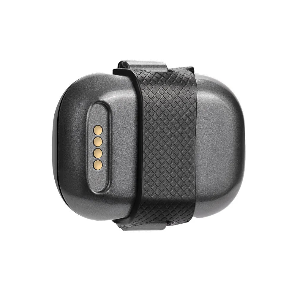Black pet GPS tracker locator device with hanging rope attachment for dogs and cats