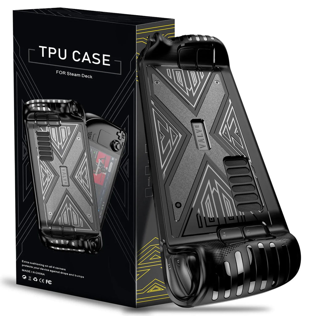 TPU soft shell protective case for Steam Deck console in red, blue, and black colour options
