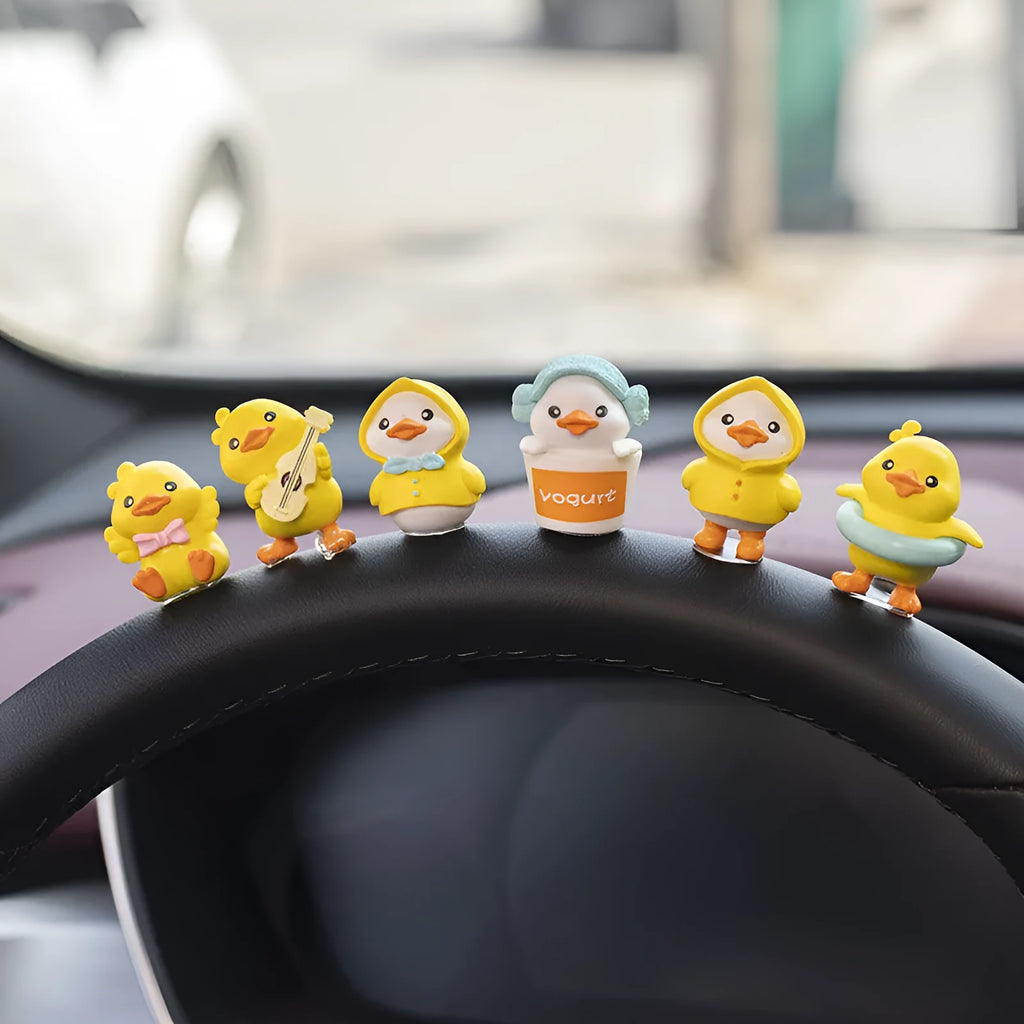 PVC duckling car interior decoration set with 6 duck figures and welcome sign for dashboard