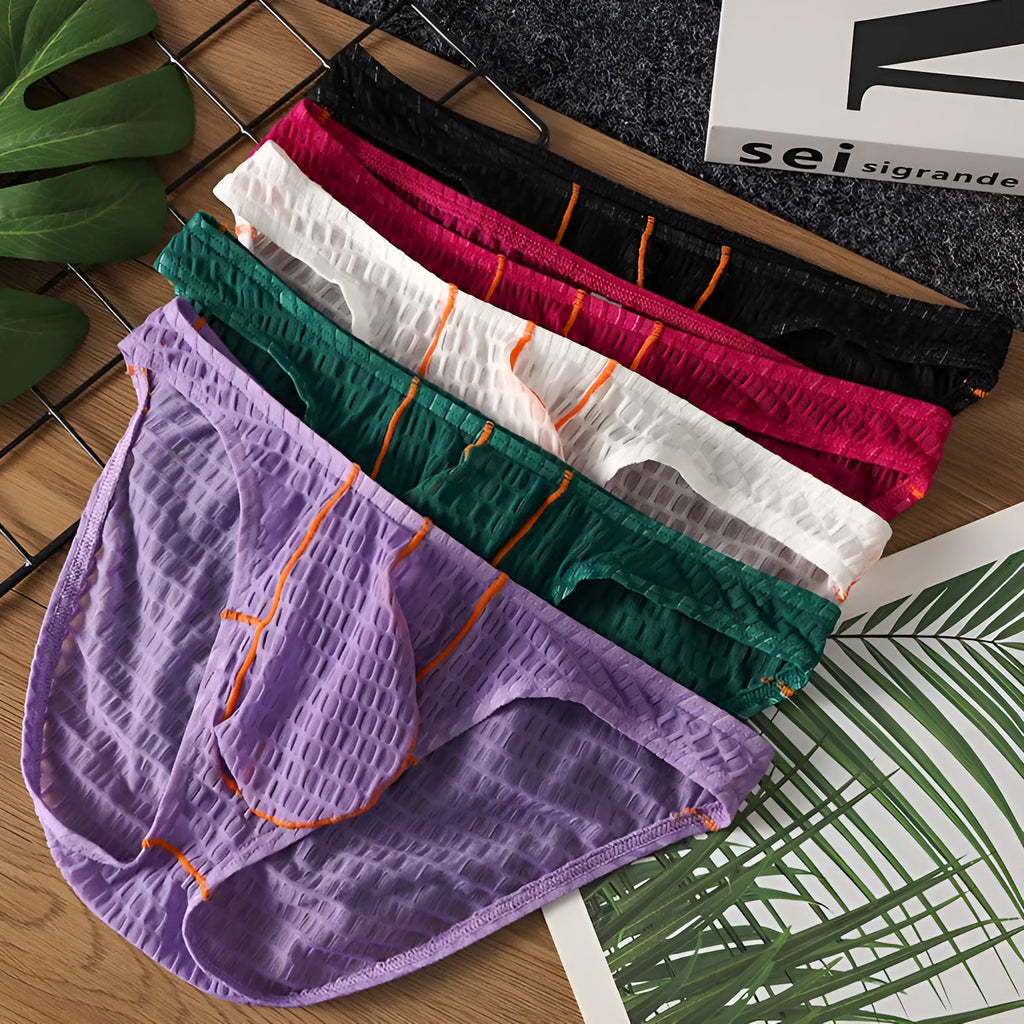 Men's solid colour ice silk lace low waist briefs for sports