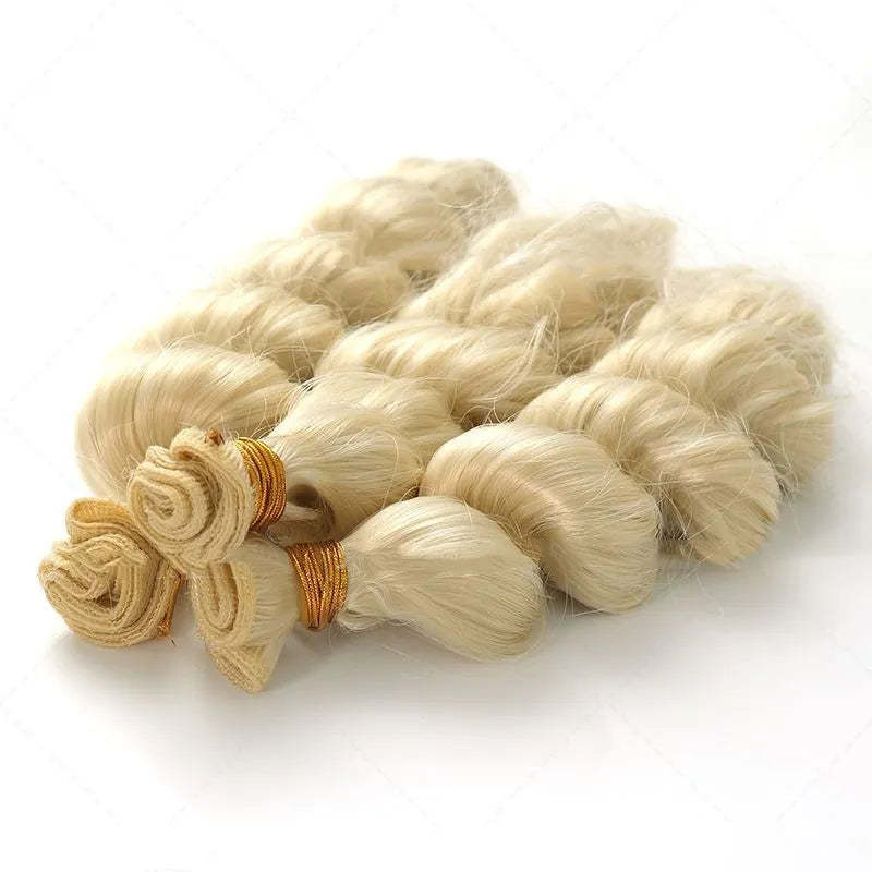 Women's golden chemical fibre hair weft wig in three length options
