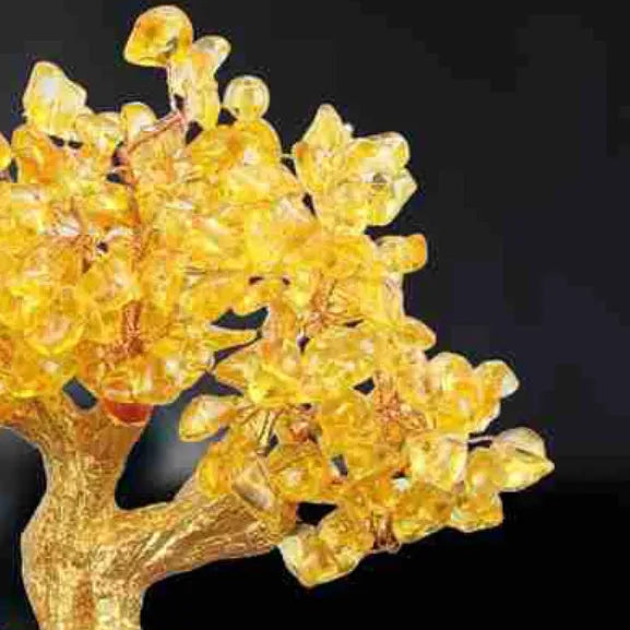 Citrine coloured resin turtle money tree feng shui ornament measuring 18x11x23cm