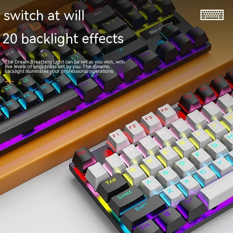 K87 tenkeyless mechanical keyboard with metal frame, shown in a Blue White colour option with Green switches.