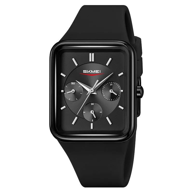 Square silicone waterproof watch for women in five colour options showing 10.8mm thickness