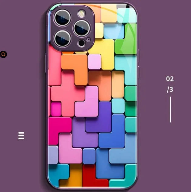 Colourful cartoon geometric design silicone back cover case for iPhone on a white background.