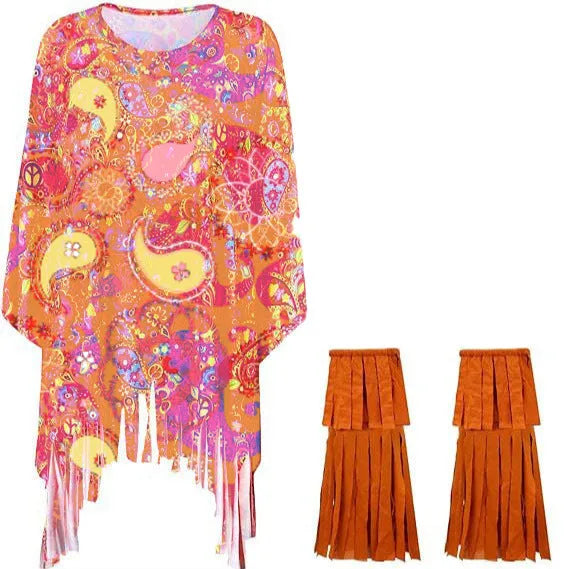 Colourful tie dye cloak costume with irregular pattern printing and bell sleeves