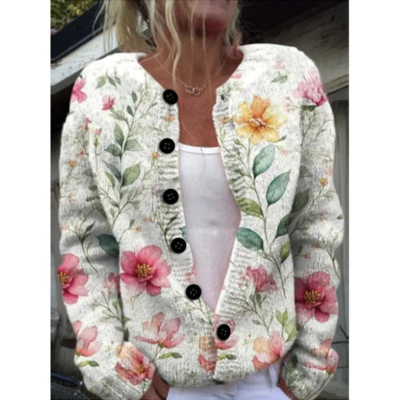 Yellow knitted cardigan coat with digital printed 3D pattern effect, open front design with regular sleeves