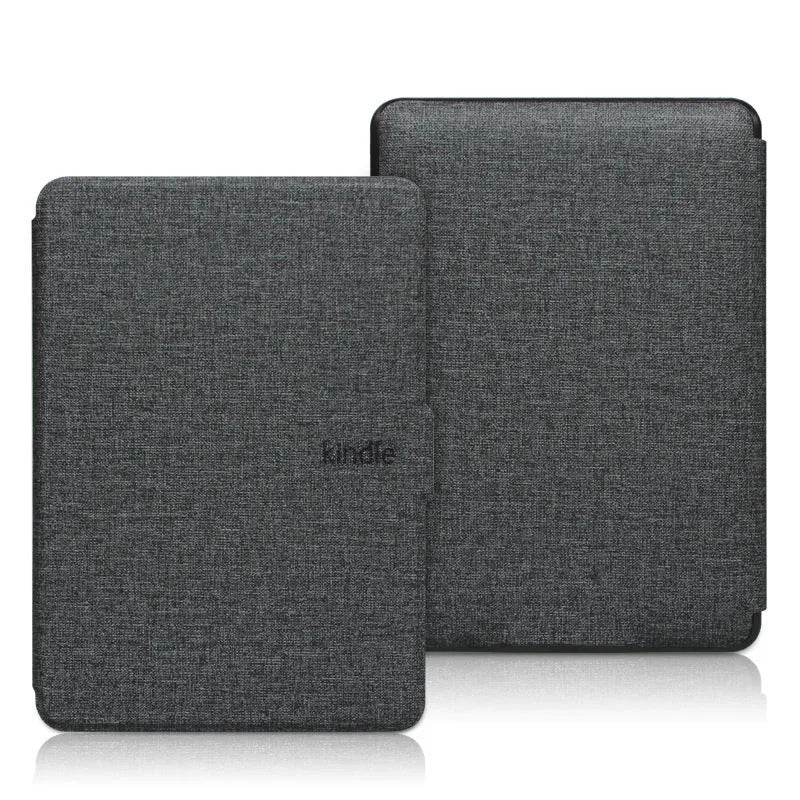 Linen-textured leather look protective case for Kindle e-reader with magnetic closure in multiple colour options