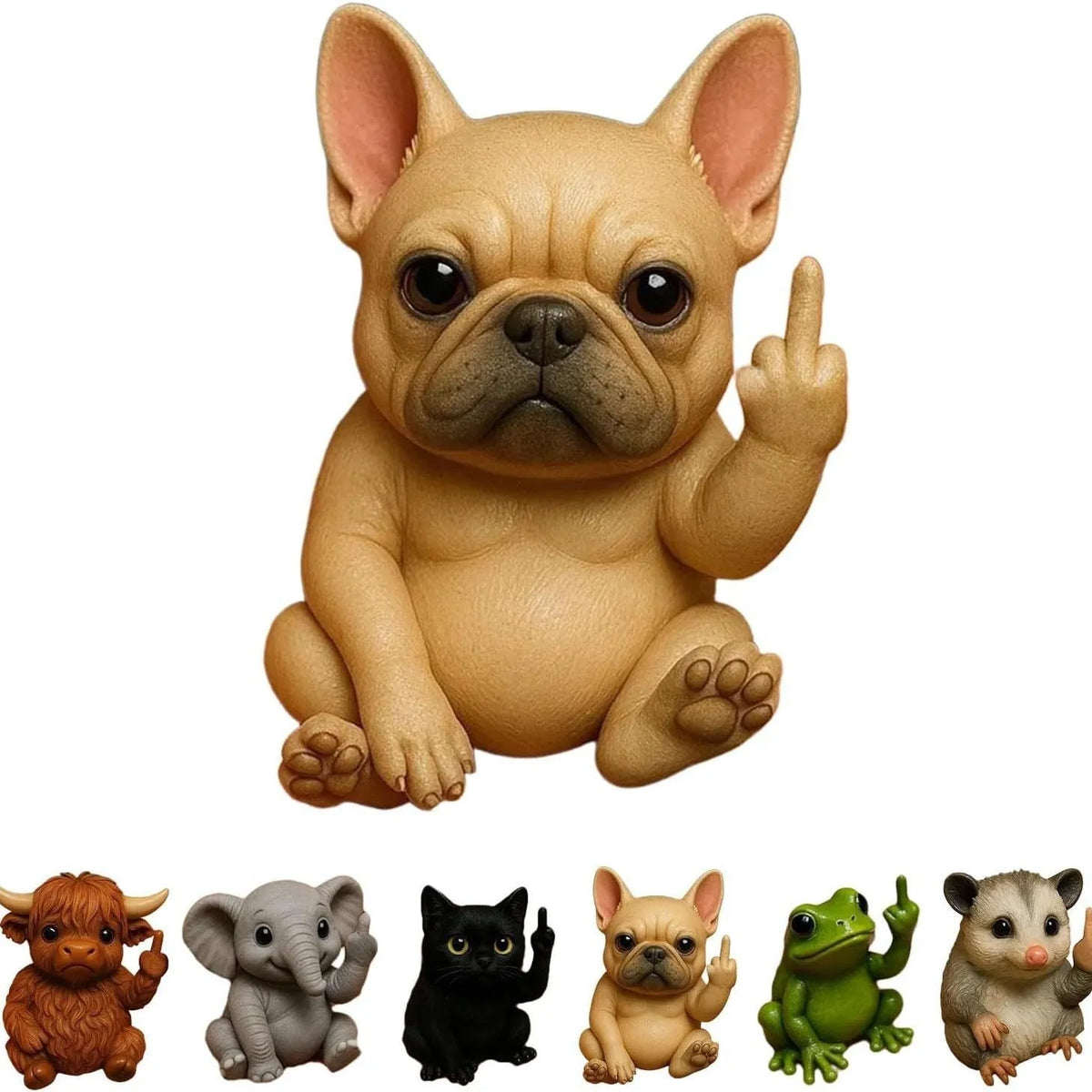Mini animal middle finger doll ornament in resin with seven animal design options
