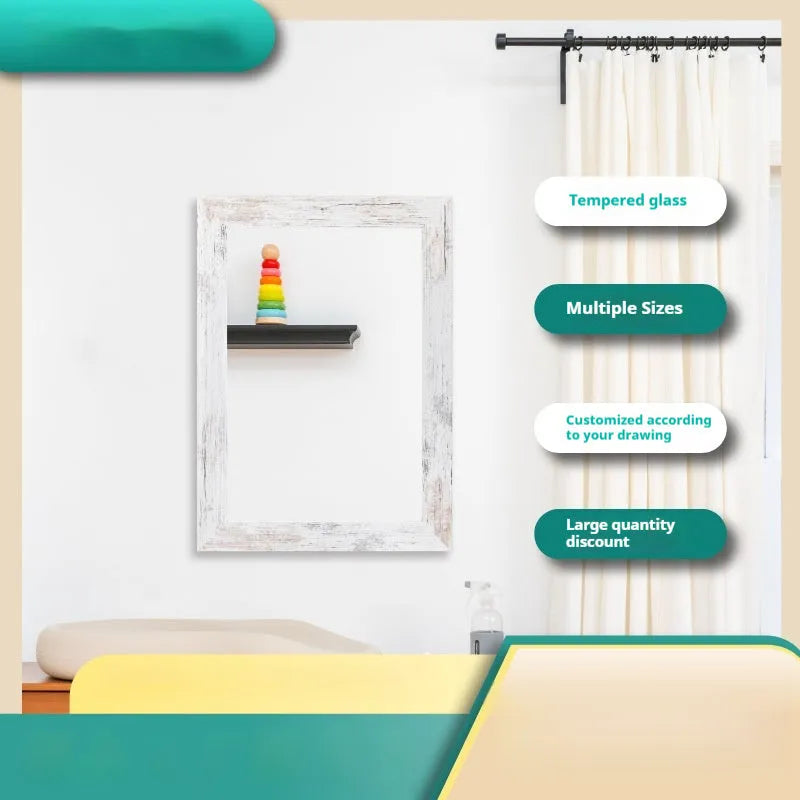 Little white wall-mounted dressing mirror with MDF frame in retro new Chinese style